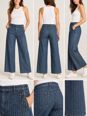 J. Crew Blue Pinstripe Wide-Leg Jeans